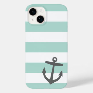 Coques Pour iPhone Bandes et Ancres marines grises et à la menthe