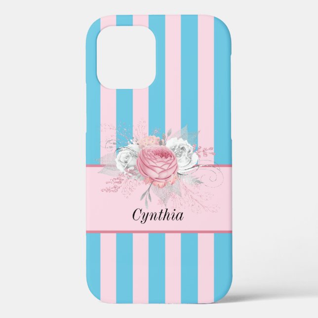 Coques Case-Mate iPhone Bandes et fleurs turquoise et rose (Verso)