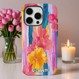 Coque iPhone 16 Pro Bandes florales vibrantes