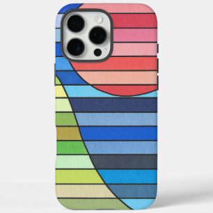 Coque iPhone 16 Pro Max Bandes géométriques avec cercle rouge et courbes v