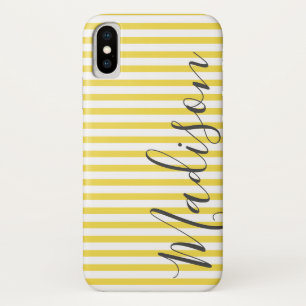 Case-Mate iPhone Case Bandes jaunes et blanches Nom personnalisé