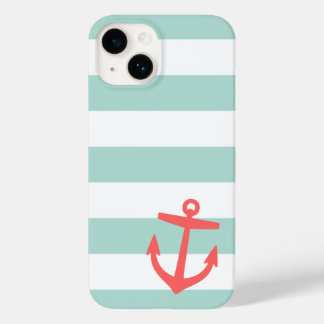 Coque Pour iPhone 14 Bandes marines et coralliennes et Ancres