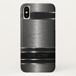 Coque iPhone X Bandes métalliques noires et gris