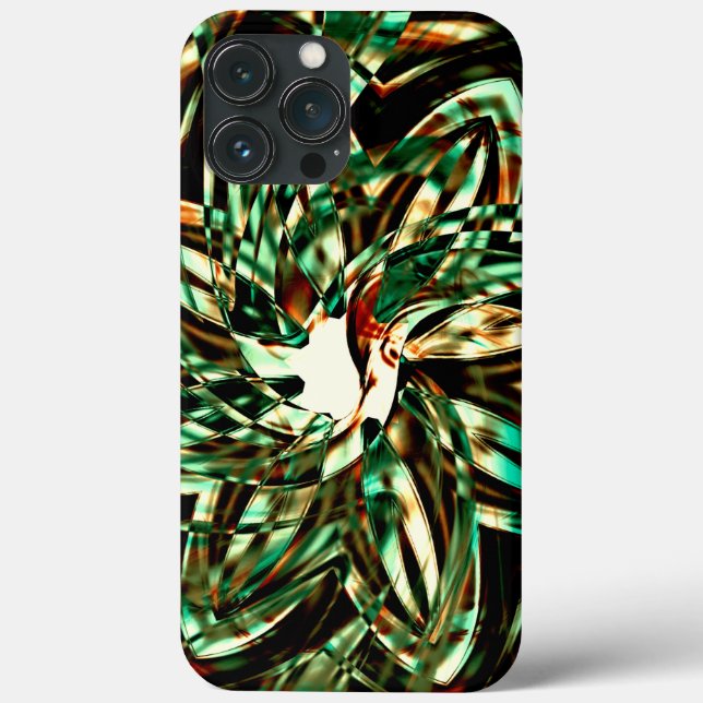 Coques Case-Mate iPhone Bandes métalliques vertes en forme de fleurs, sépi (Verso)