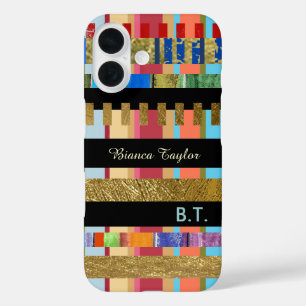 Coque Pour iPhone 16 bandes modernes et élégantes avec nom personnalisé