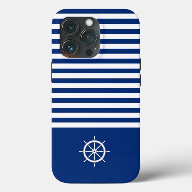 Coques Case-Mate iPhone Bandes Nautiques+Navires Roue Bleu+Blanc (Verso)