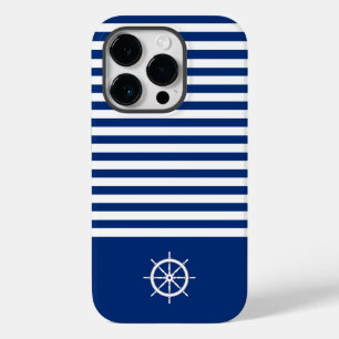 Coque Case-Mate iPhone Bandes Nautiques+Navires Roue Bleu+Blanc