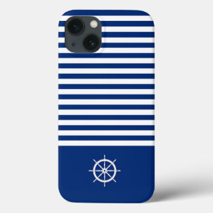Case-Mate iPhone Case Bandes Nautiques+Navires Roue Bleu+Blanc