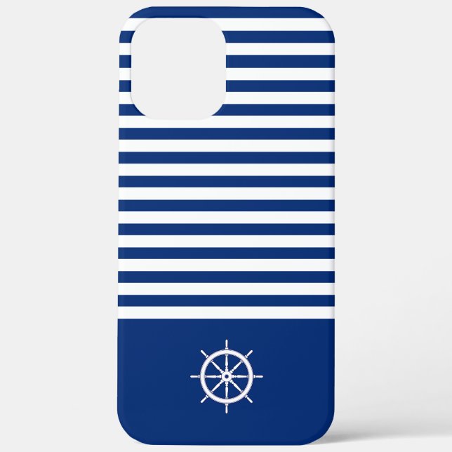 Coques Case-Mate iPhone Bandes Nautiques+Navires Roue Bleu+Blanc (Verso)
