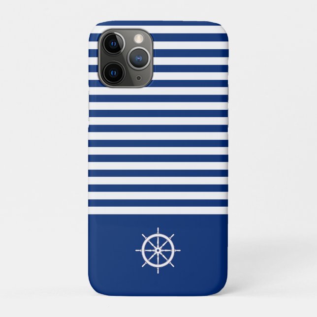 Coques Case-Mate iPhone Bandes Nautiques+Navires Roue Bleu+Blanc (Dos)