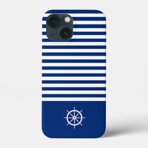 Case-Mate iPhone Case Bandes Nautiques+Navires Roue Bleu+Blanc