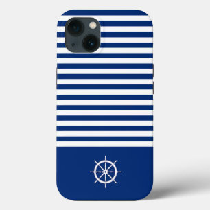 Case-Mate iPhone Case Bandes Nautiques+Navires Roue Bleu+Blanc