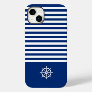 Coque Case-Mate iPhone Bandes Nautiques+Navires Roue Bleu+Blanc