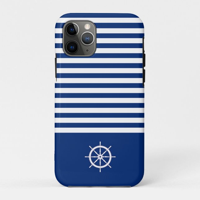 Coques Case-Mate iPhone Bandes Nautiques+Navires Roue Bleu+Blanc (Dos)