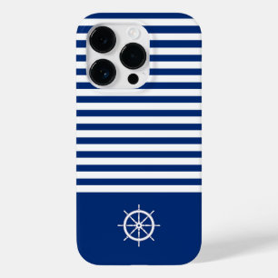 Coque Case-Mate iPhone Bandes Nautiques+Navires Roue Bleu+Blanc