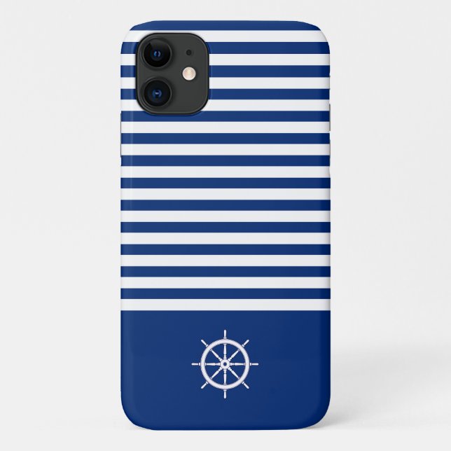 Coques Case-Mate iPhone Bandes Nautiques+Navires Roue Bleu+Blanc (Dos)