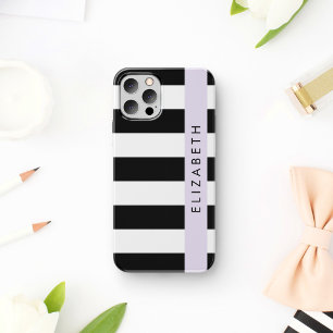 Case-Mate iPhone Case Bandes noires et blanches, Gravées, Lignes, Votre