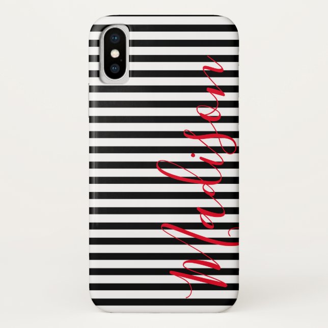 Coques Case-Mate iPhone Bandes noires et blanches Nom personnalisé (Dos)