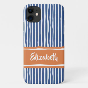 Case-Mate iPhone Case Bandes ondulées picturales orange et bleu avec nom