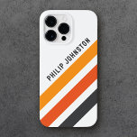 Coque Case-Mate iPhone Bandes rétro grises et orange<br><div class="desc">coque iphone avec trois bandes diagonales en gris foncé et deux nuances d'orange sur un arrière - plan blanc et votre nom personnalisé dans une police sans serif audacieuse et moderne.</div>