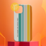Coque Case-Mate iPhone Bandes rétro or orange turquoise avec nom de texte<br><div class="desc">Un arc-en-ciel rétro aux couleurs les années 70 inspirées et un motif minimal. Les couleurs turquoise,  orange et or peuvent être changées. Les grandes bandes qui tournent verticalement en font un look audacieux mais minimal pour votre couverture.</div>