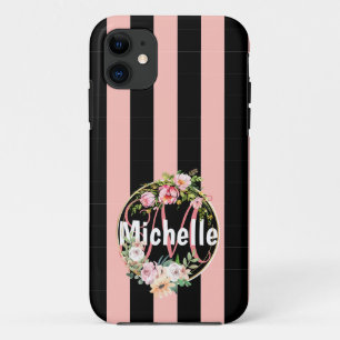 Case-Mate iPhone Case Bandes rose noir monogramme motif avec Flower