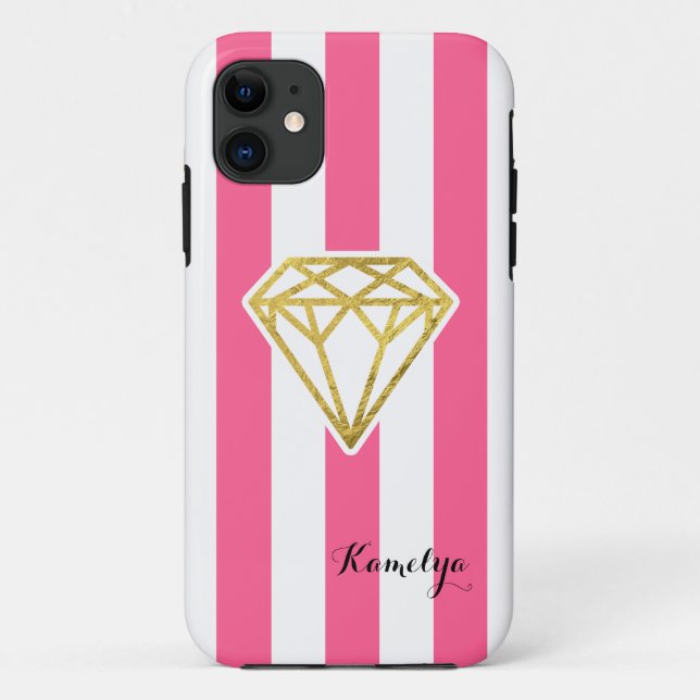 Coques Case-Mate iPhone Bandes roses avec diamant d'huile d'or (Dos)
