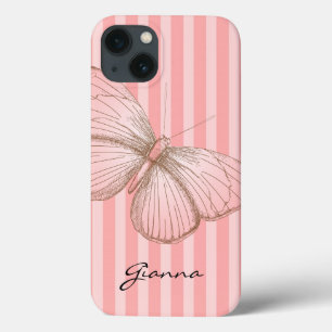 Coque Case-Mate iPhone Bandes roses avec papillon
