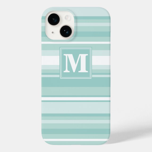 Coques Case-Mate iPhone Bandes vertes de menthe monogramme (Verso)