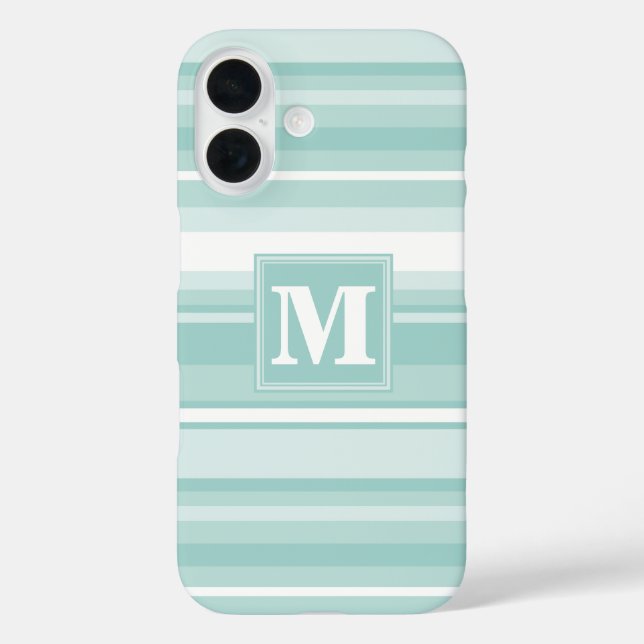 Coques Case-Mate iPhone Bandes vertes de menthe monogramme (Verso)