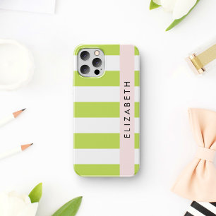 Case-Mate iPhone Case Bandes vertes, Lignes, Motif rayé, Votre Nom