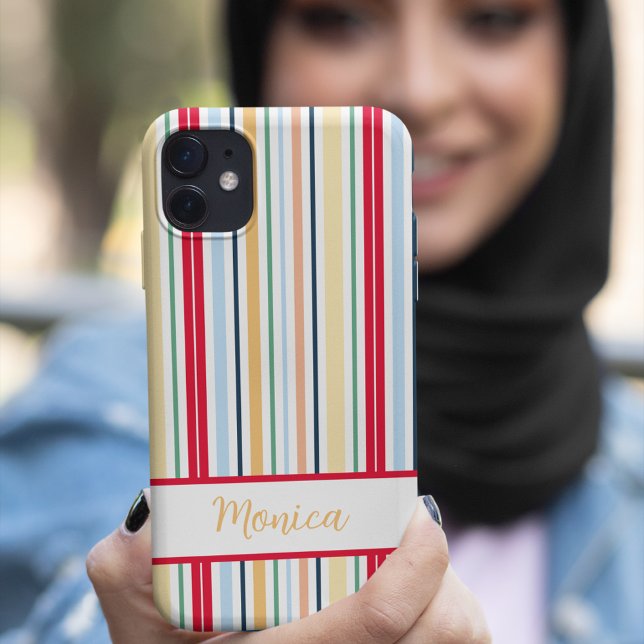 Coques Case-Mate iPhone Bandes verticales style printemps nom personnalisé (Spring style vertical stripes custom name Case-Mate iPhone case)
