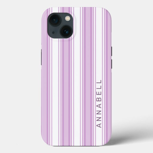 Coques Case-Mate iPhone Bandes verticales violettes et blanches nom person (Verso)
