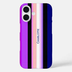 Coque Pour iPhone 16 Bandes verticales violettes multicolores