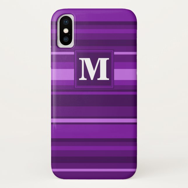 Coques Case-Mate iPhone Bandes violettes monogrammes (Dos)