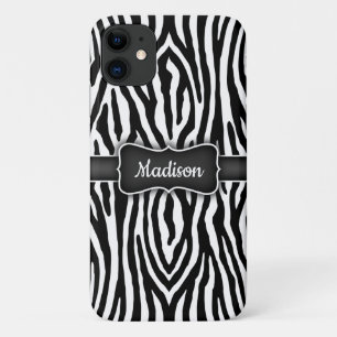 Case-Mate iPhone Case Bandes Zèbre Noir et Blanc avec plaque signalétiqu