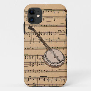 Coques Pour iPhone Banjo avec l'arrière - plan de musique de feuille