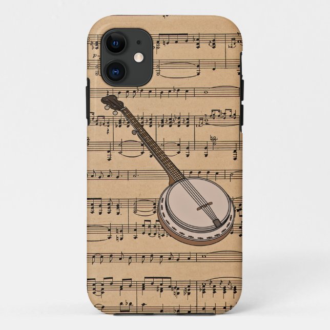 Coques Case-Mate iPhone Banjo avec l'arrière - plan de musique de feuille (Dos)