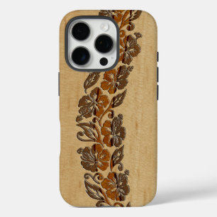 Coque iPhone 16 Pro Banyans Hibiscus hawaïen Faux Wood Surboard