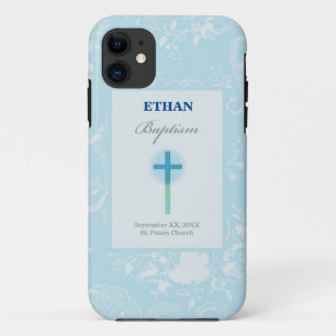 Coque Case-Mate Pour iPhone Baptême de garçon au dentelle bleue