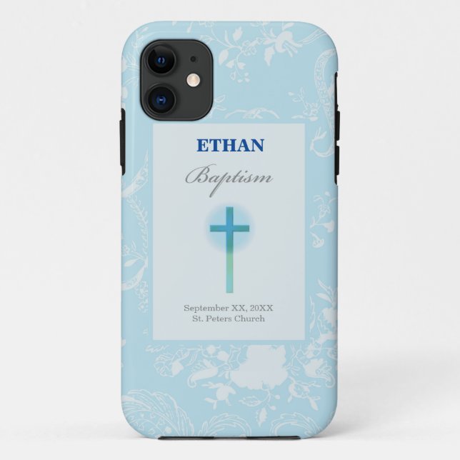 Coques Case-Mate iPhone Baptême de garçon au dentelle bleue (Dos)