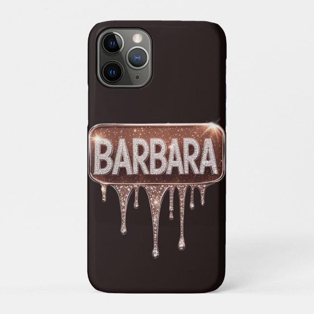 Coques Case-Mate iPhone Barbara Nom Rose Or Diamant Pailletant (Dos)