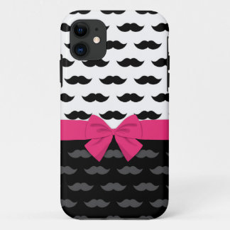 Coque iPhone 11 barbe noire blanche grise moustache rose rose chau