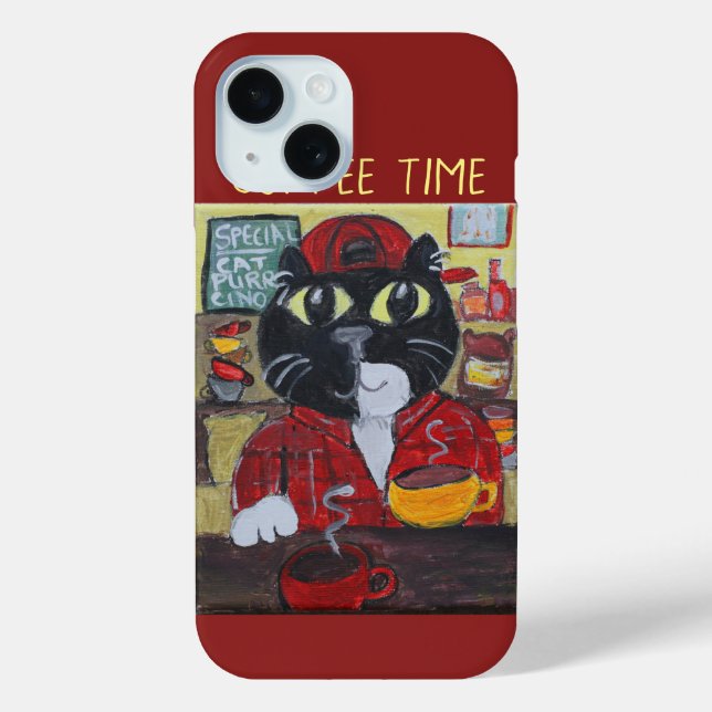 Coques Case-Mate iPhone Barista Chat Cute Folk Art Kitty Peinture (Verso)