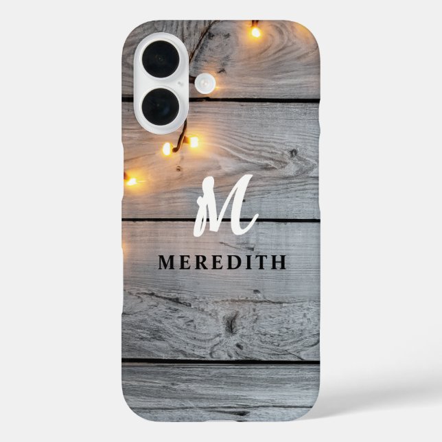 Coques Case-Mate iPhone Barre Bois Rustique Élégance Chaîne Lumière Monogr (Verso)