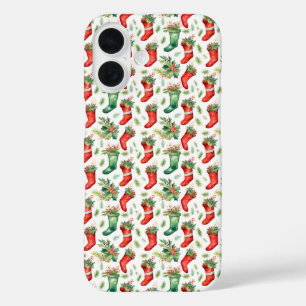 Coque Pour iPhone 16 Bas de Noël verts et rouges