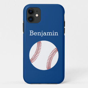 Coque iPhone 11 Base-ball avec le nom fait sur commande - bleu