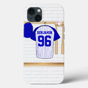 Coques Pour iPhone Base-ball Jersey bleu et blanc personnalisé