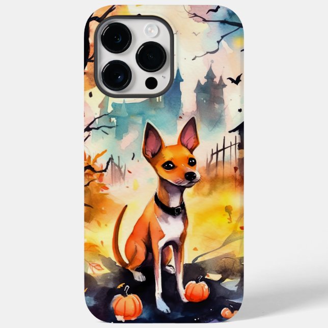 Coques Case-Mate iPhone Basenji Halloween avec citrouilles effrayant  (Verso)