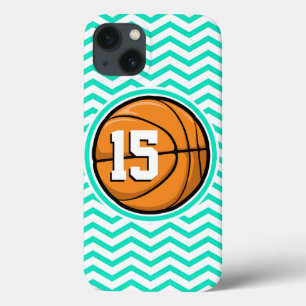iPhone 13 Case Basket-ball ; Aqua Green Chevron